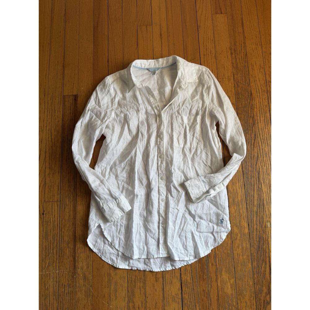 Joules Shirt Womens 4 White Linen Long Sleeve Button Up Jeanne Casual Basic